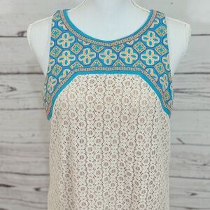 Flying Tomato Turquoise and Cream Sleeveless Lace Slip in Size L